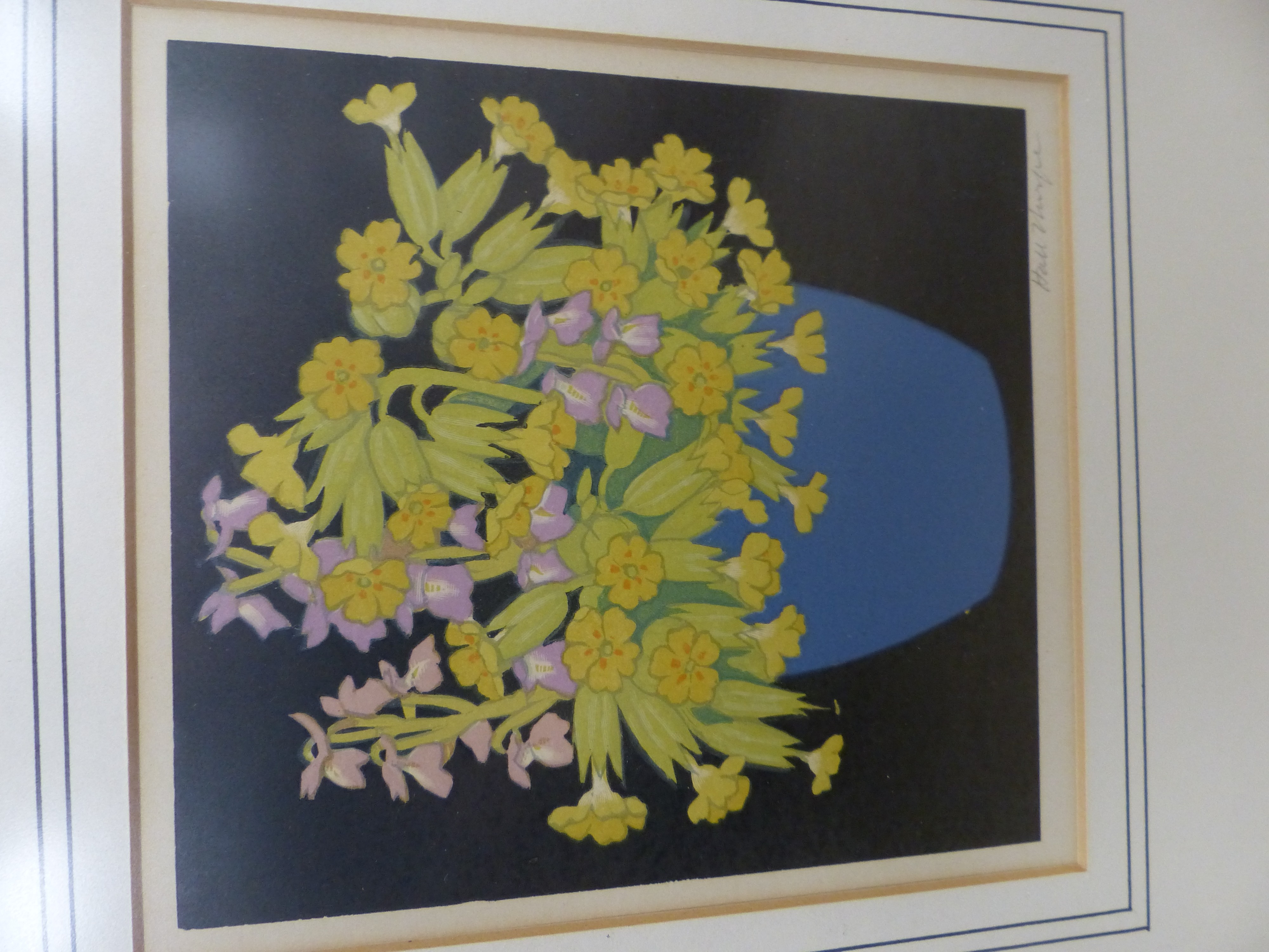 John Hall Thorpe (1837-1947), two woodblock prints, Vases of flowers, 16 x 18cm